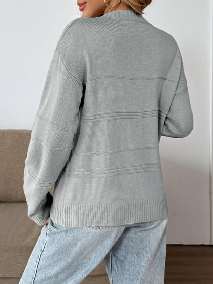 Damen V-Ausschnitt Grauer Häkelpullover