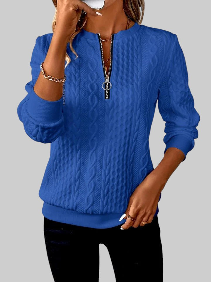 VERA – DAMEN-PULLOVER MIT REISSVERSCHLUSS UND ZOPFMUSTER