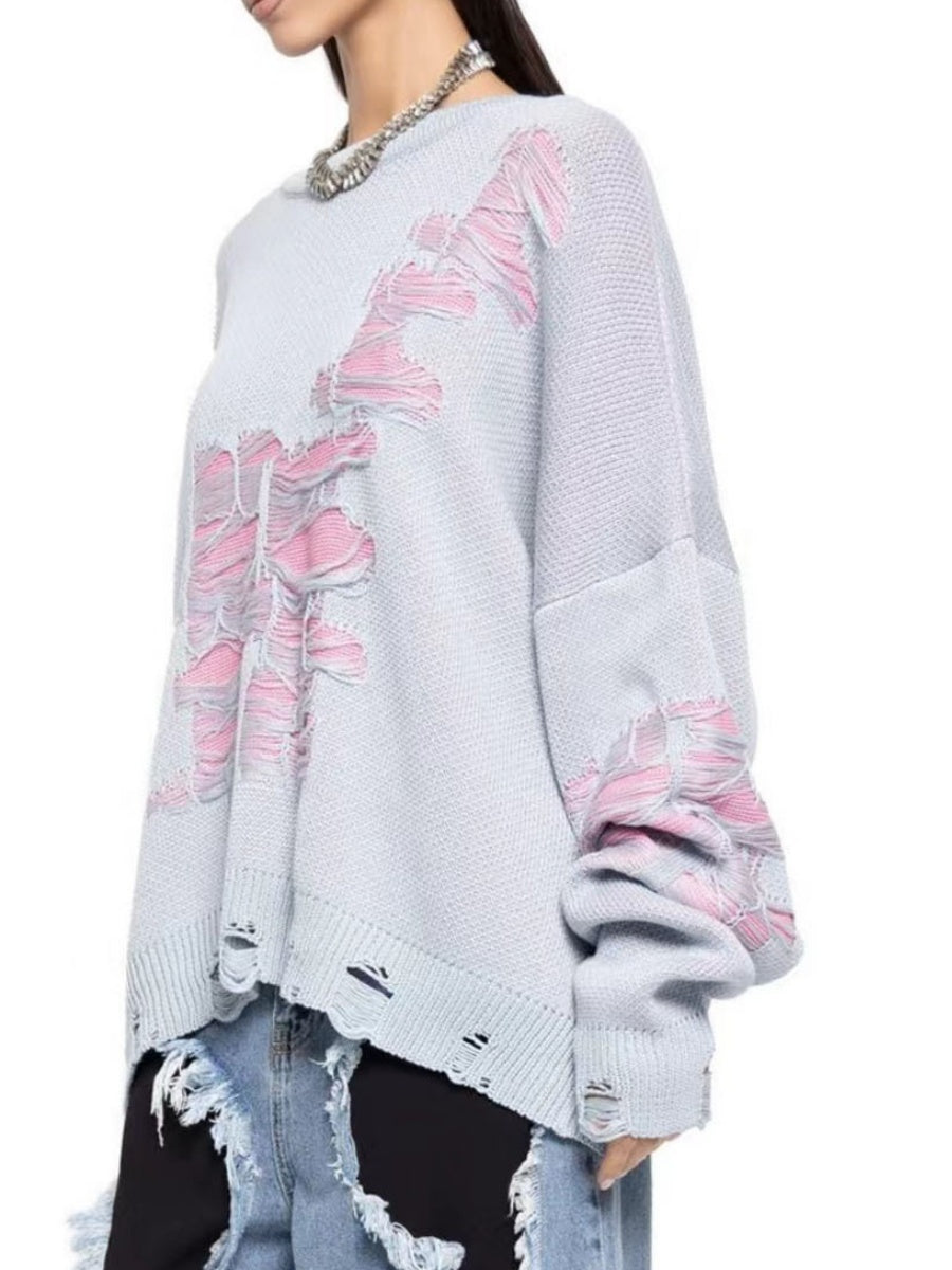 Liber Autumn Damen Kontrastfarbe zerrissener Patchwork Pullover