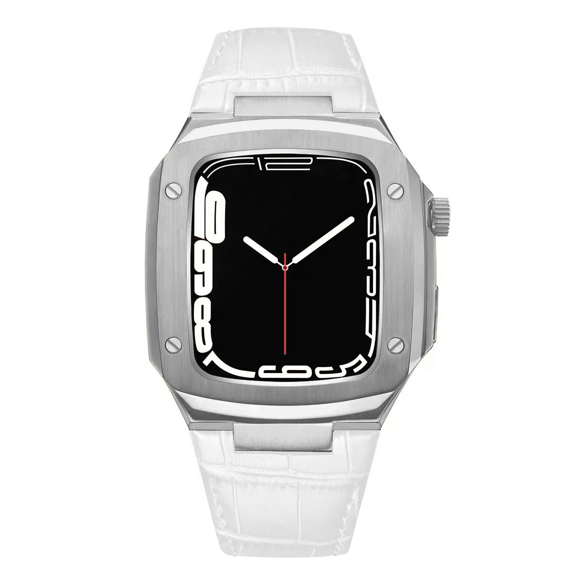 Luxuriöses Metallgehäuse mit Lederarmband für Apple Watch Series 40/41/44/45 mm