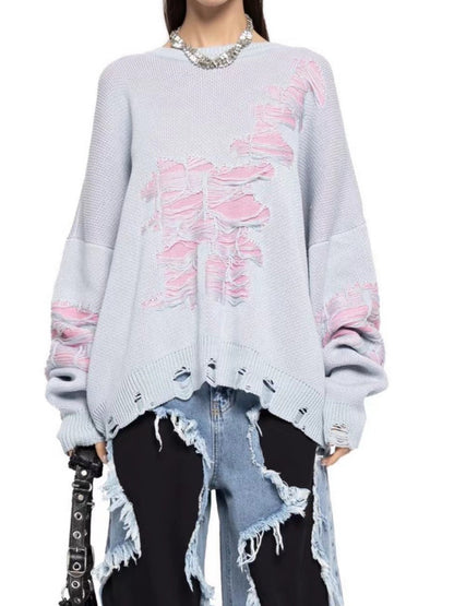 Liber Autumn Damen Kontrastfarbe zerrissener Patchwork Pullover