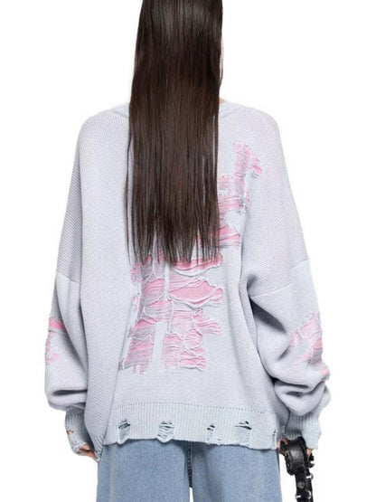 Liber Autumn Damen Kontrastfarbe zerrissener Patchwork Pullover