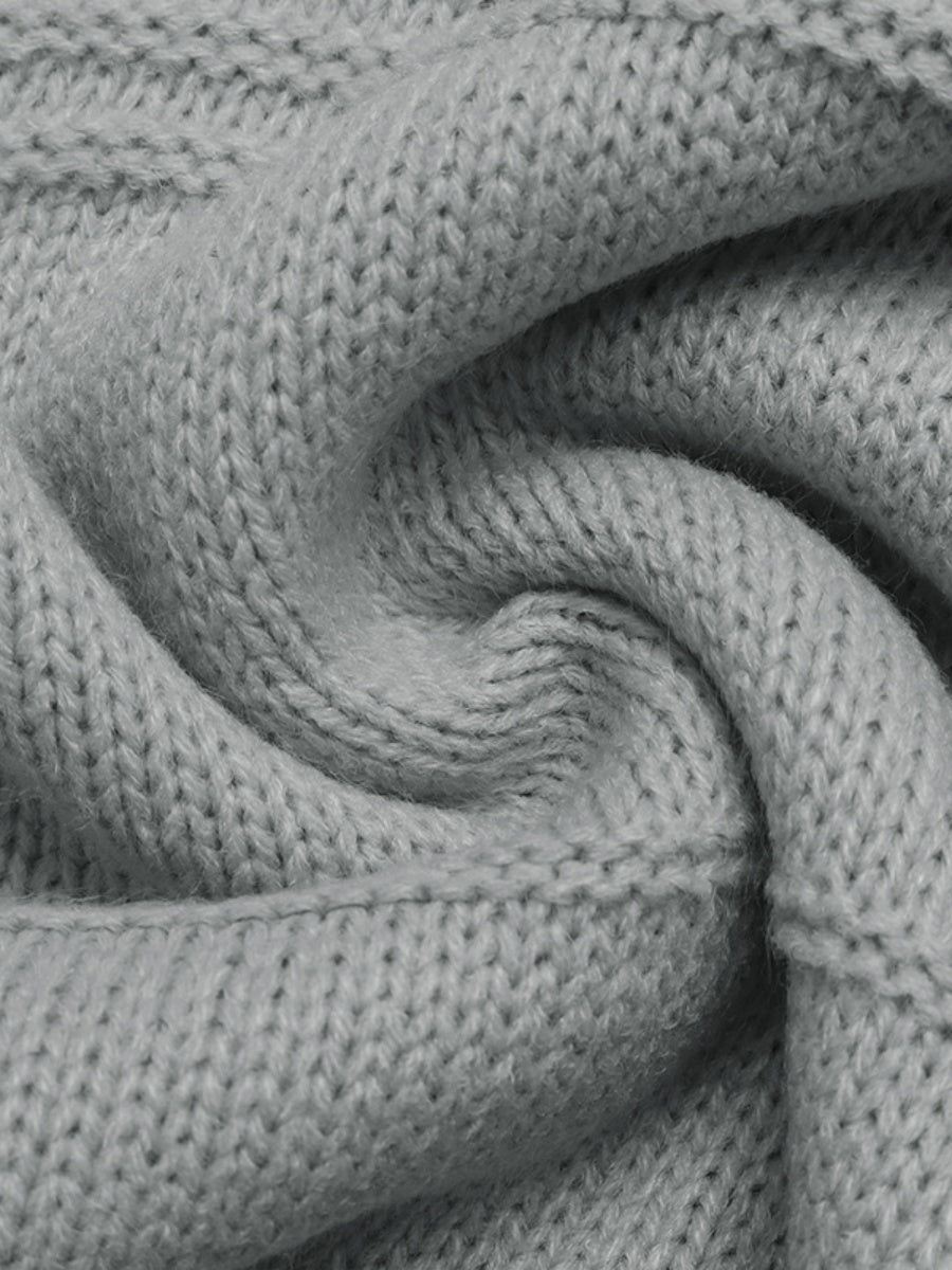 Damen V-Ausschnitt Grauer Häkelpullover