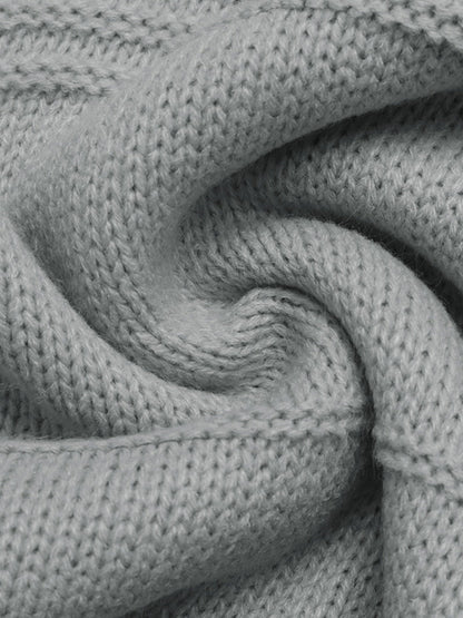 Damen V-Ausschnitt Grauer Häkelpullover