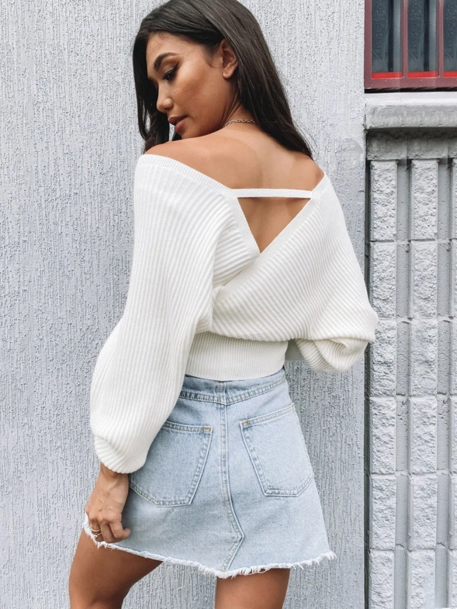 Liber Autumn Damenbekleidung Kreuzdesign Einfache Stickerei V-Ausschnitt einfarbiger Pullover langärmeliger Pullover