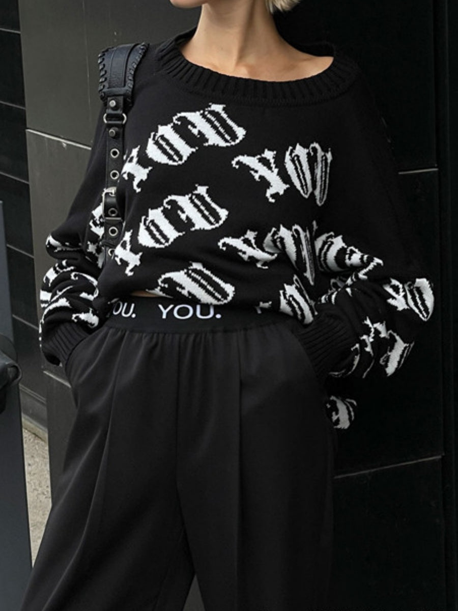 Liber Autumn Damen Retro-Mode Europäischer und Amerikanischer Rockdruck Pullover Sweater