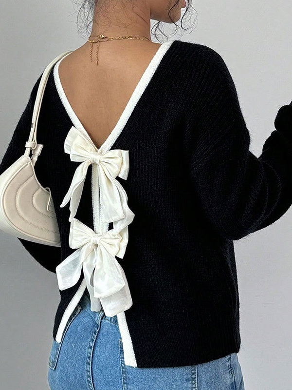 Bogen Kontrastfarben Rückenausschnitt Pullover