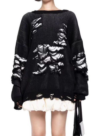 Liber Autumn Damen Kontrastfarbe zerrissener Patchwork Pullover