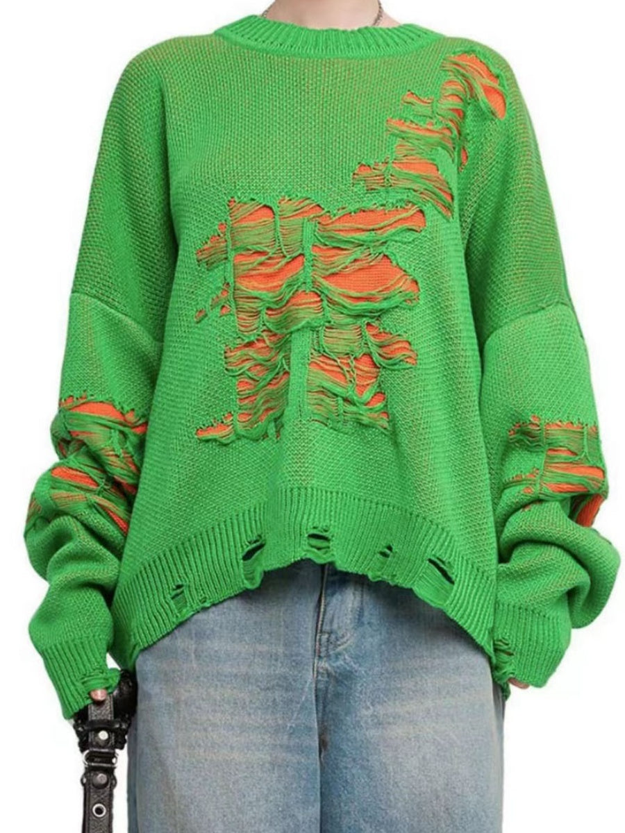 Liber Autumn Damen Kontrastfarbe zerrissener Patchwork Pullover