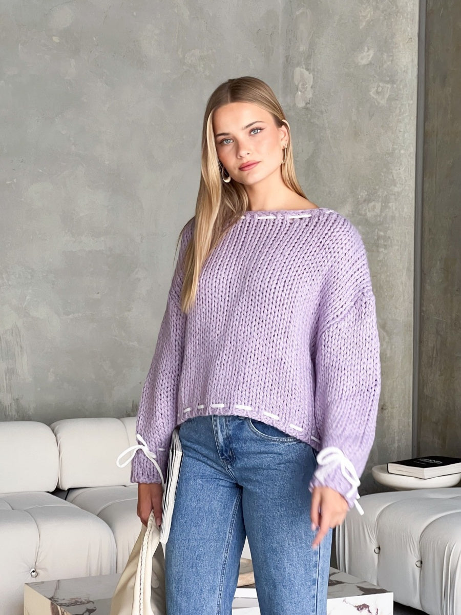 Schnürung Bogen Kontrastfarben Pullover