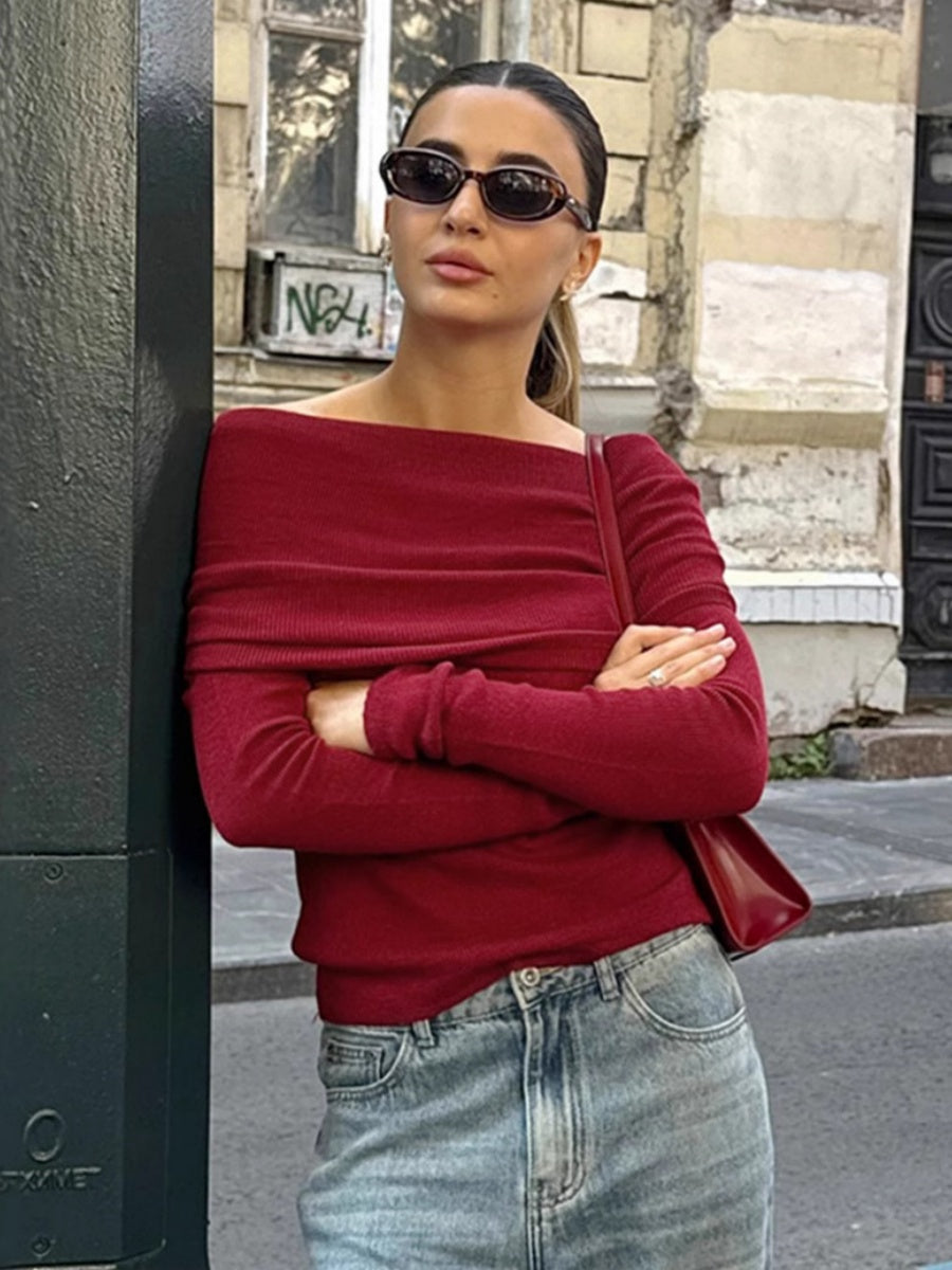 Kapuze Off-Shoulder Langarm Gestrickte Pullover