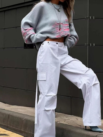 Liber Autumn Damen Kontrastfarbe zerrissener Patchwork Pullover