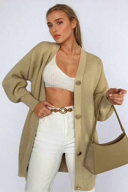 Linea – Oversized Rippstrick-Cardigan mit V-Ausschnitt