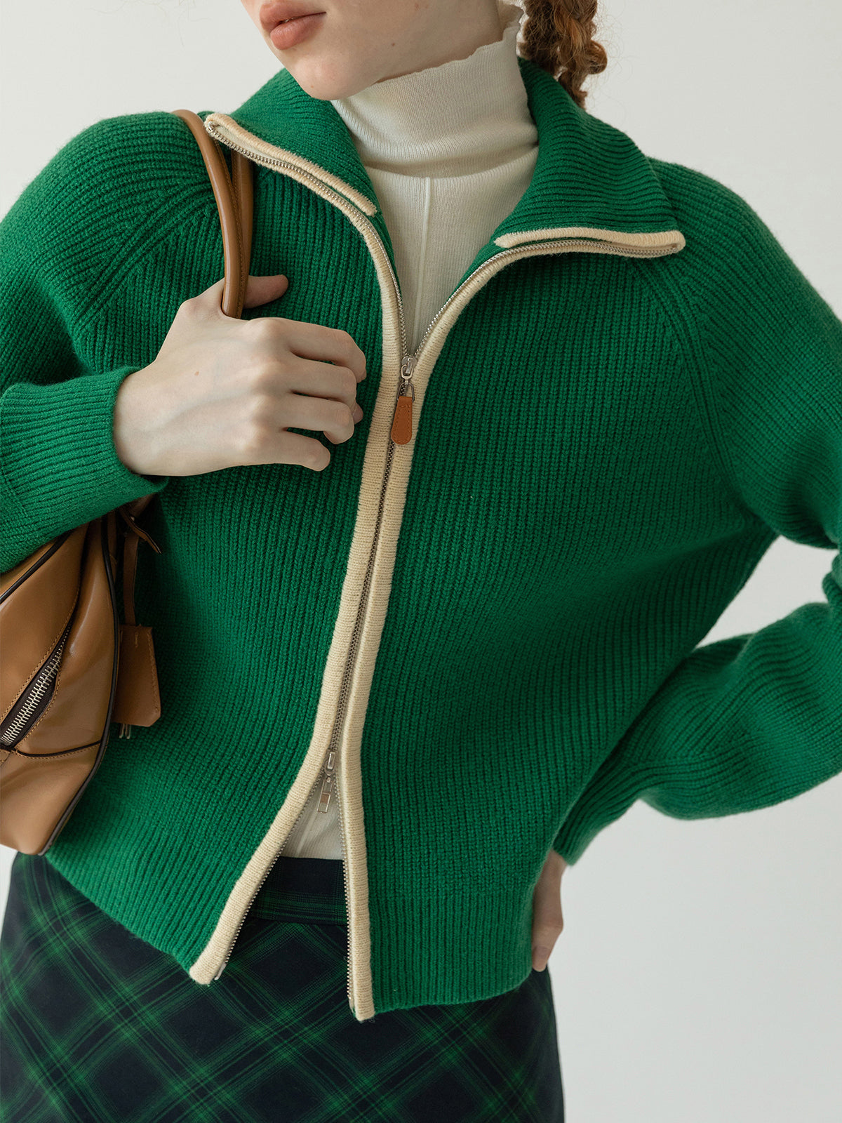 Zwei-Wege-Reißverschluss Kontrastbesatz Cardigan