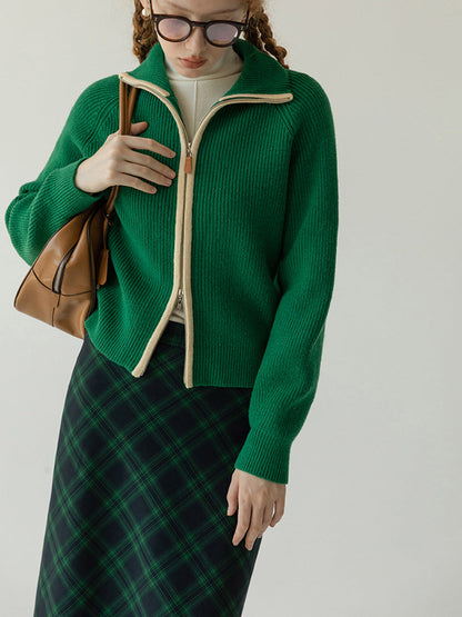 Zwei-Wege-Reißverschluss Kontrastbesatz Cardigan