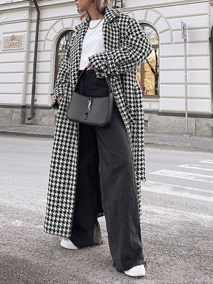 Übergroßer Hahnentritt Tweed Trenchcoat