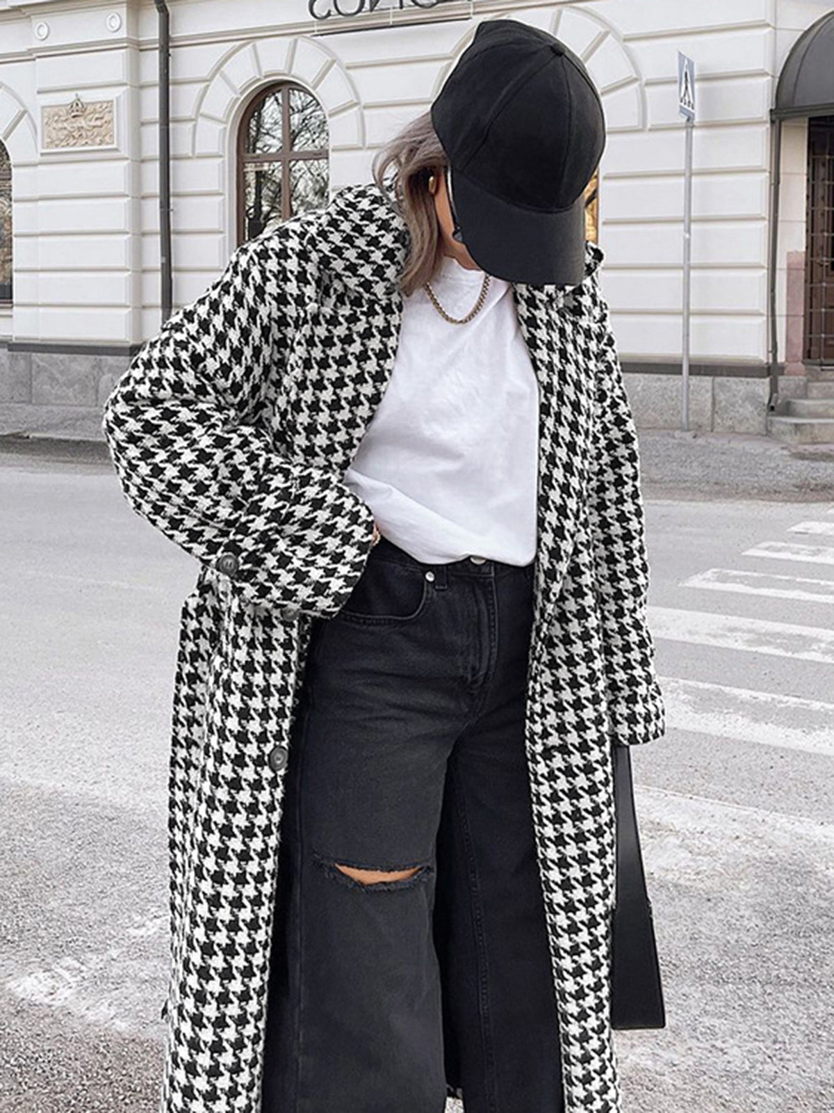 Übergroßer Hahnentritt Tweed Trenchcoat