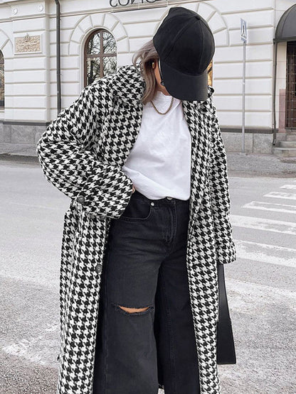 Übergroßer Hahnentritt Tweed Trenchcoat