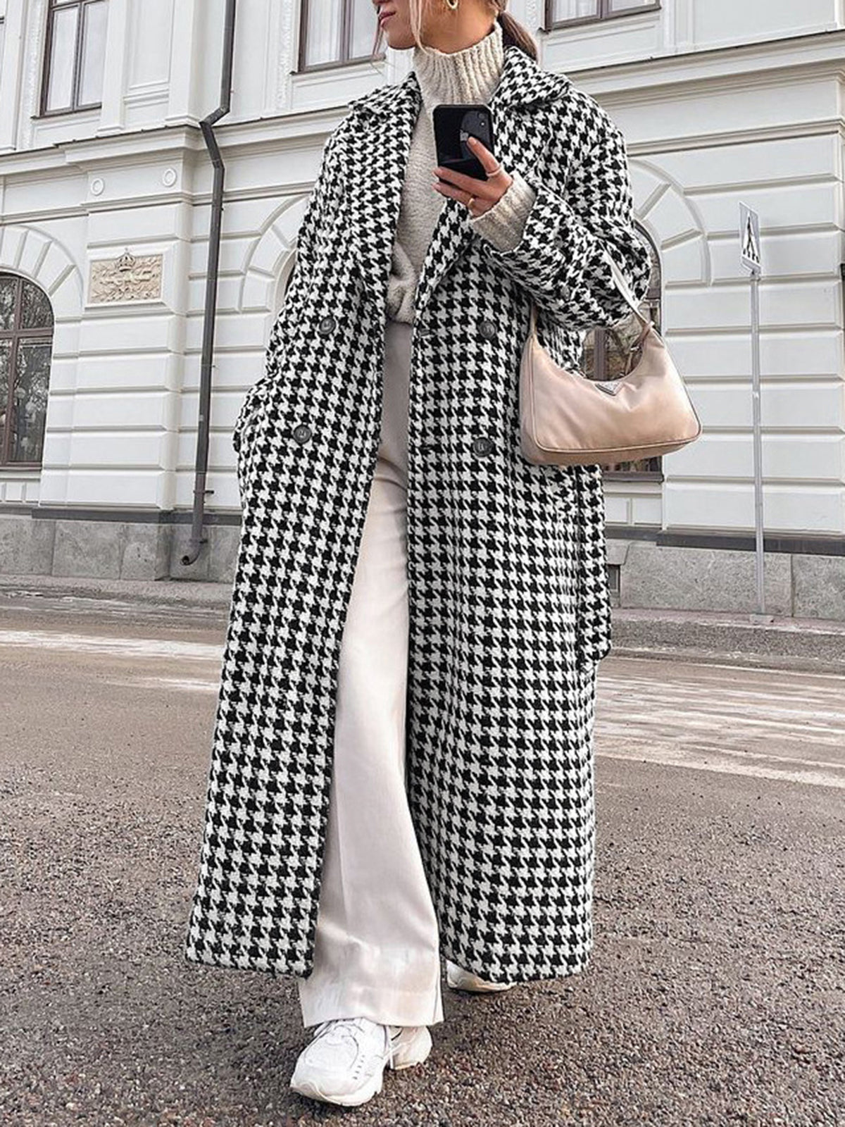 Übergroßer Hahnentritt Tweed Trenchcoat