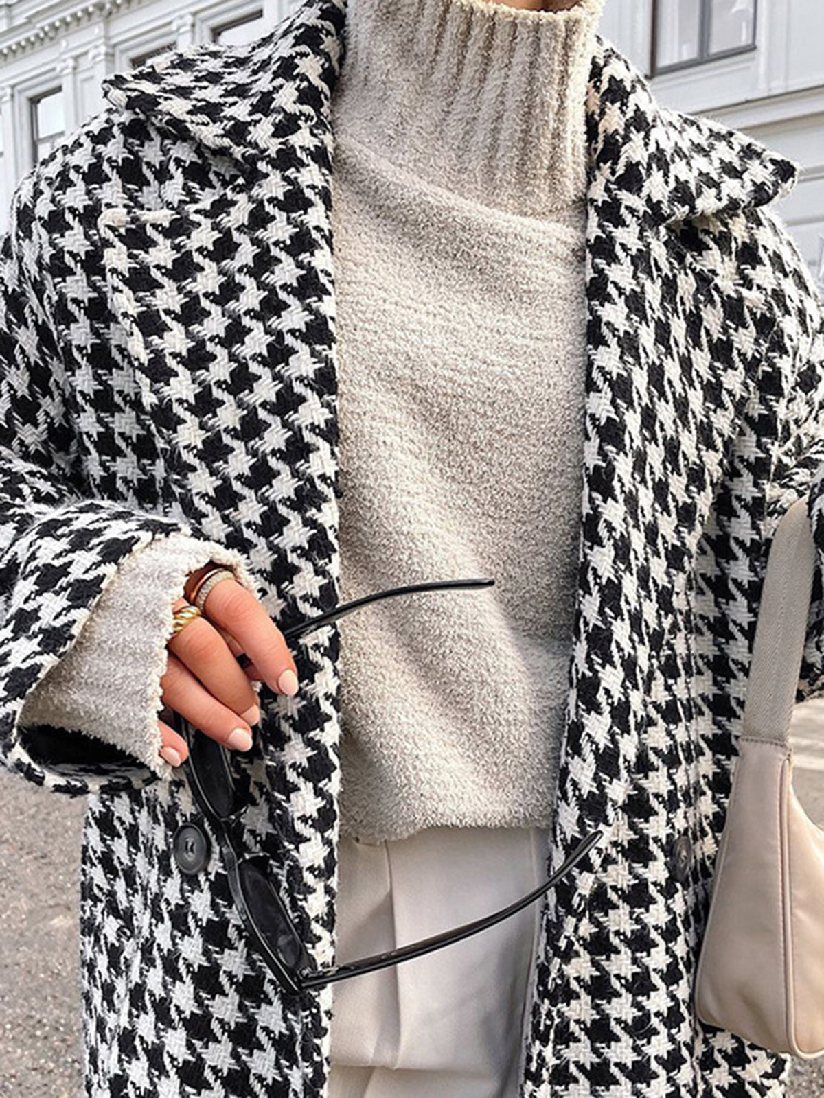Übergroßer Hahnentritt Tweed Trenchcoat