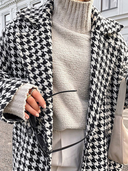 Übergroßer Hahnentritt Tweed Trenchcoat