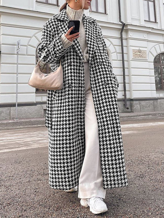 Übergroßer Hahnentritt Tweed Trenchcoat
