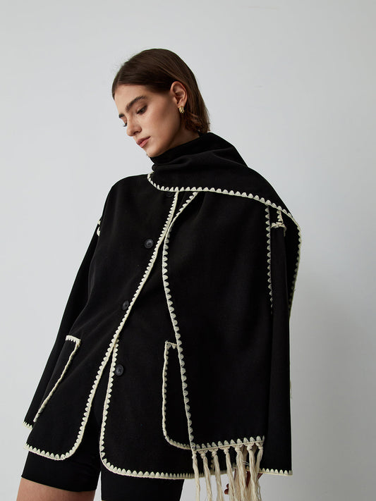 Kontrastbesatz-Jacke mit passendem Schal
