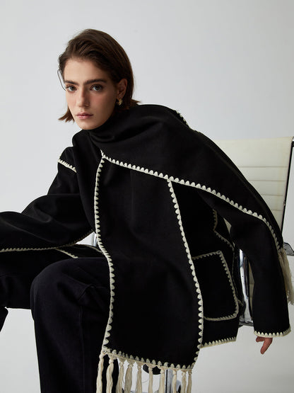 Kontrastbesatz-Jacke mit passendem Schal