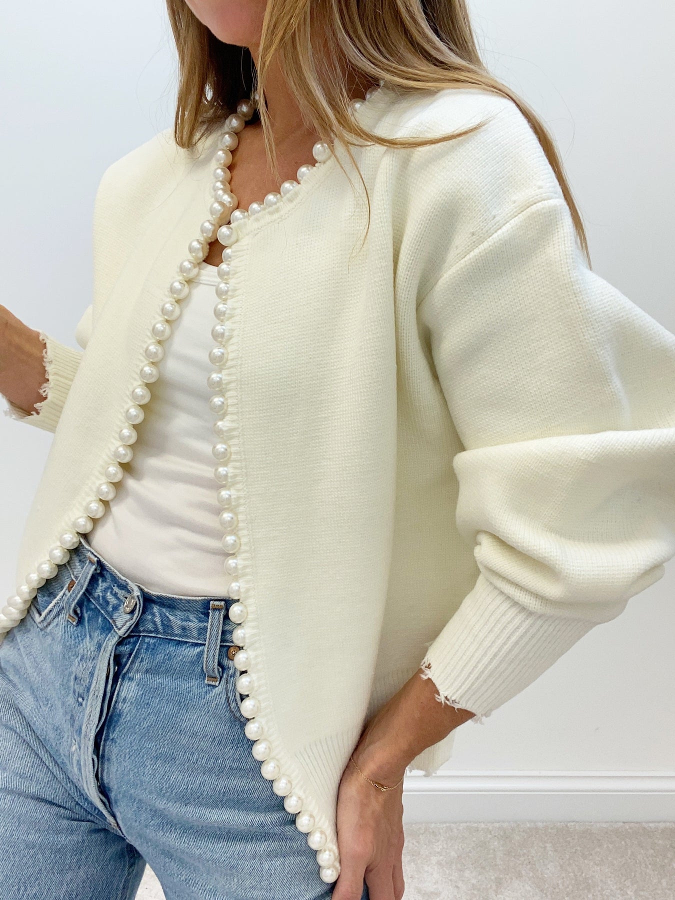 Cardigan mit Perlenbesatz