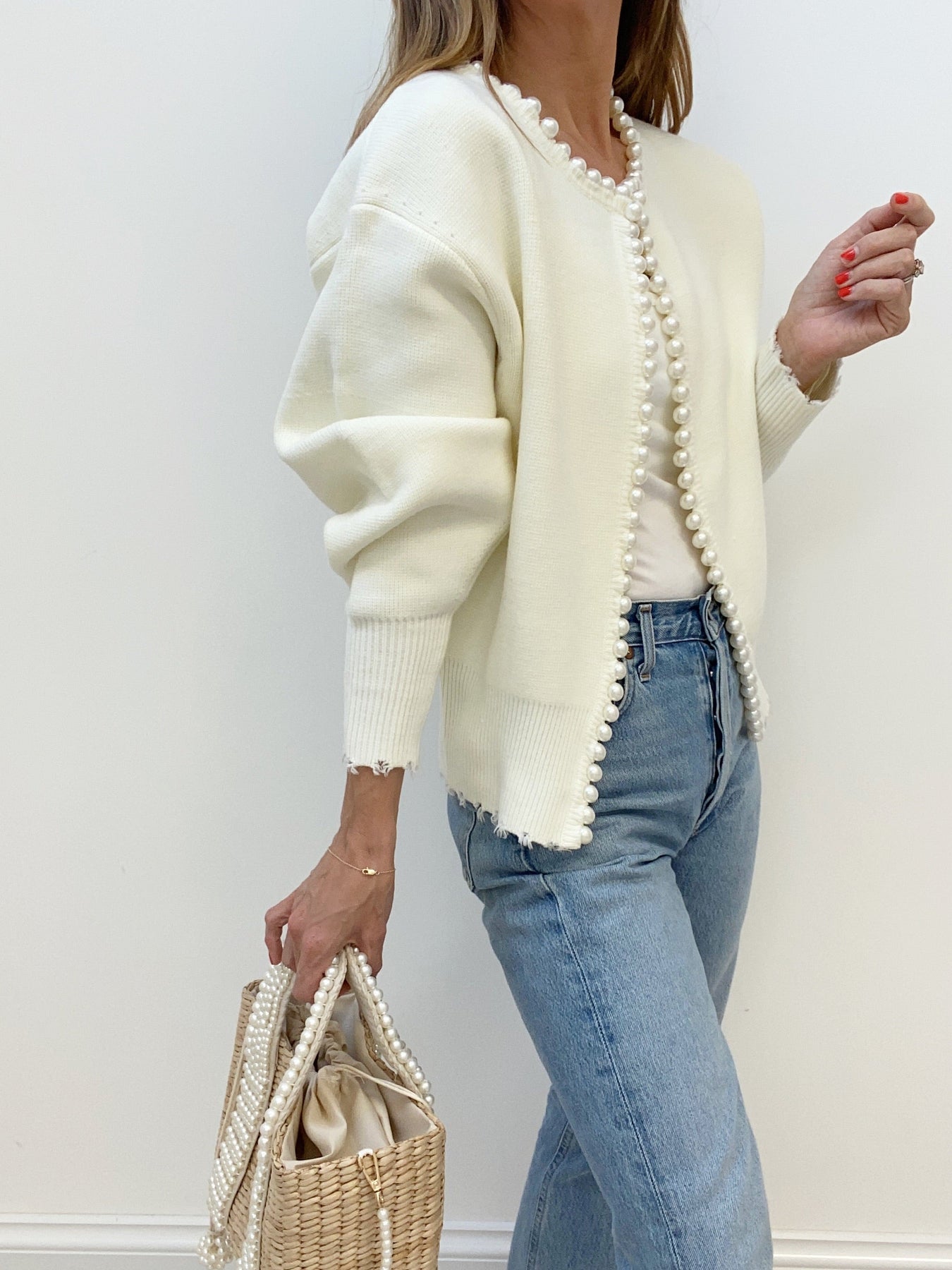 Cardigan mit Perlenbesatz
