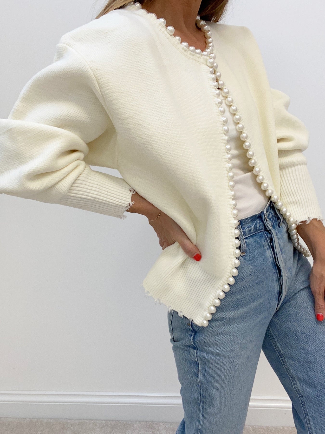 Cardigan mit Perlenbesatz