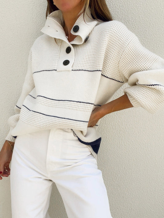 Offener Kragen Knopf-Oben Pullover