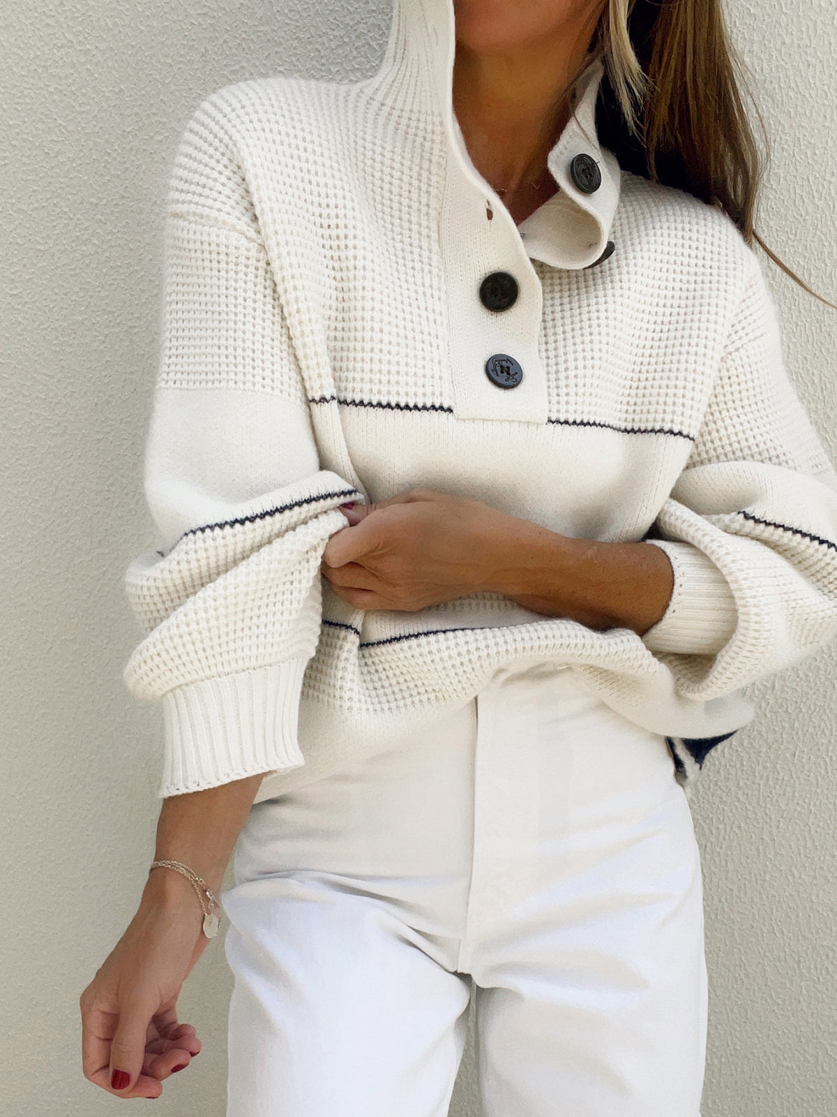 Offener Kragen Knopf-Down Pullover