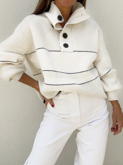 Offener Kragen Knopf-Oben Pullover