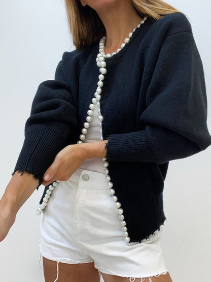 Cardigan mit Perlenbesatz