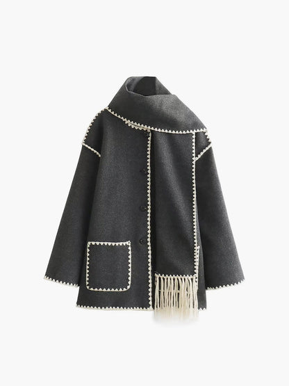 Kontrastbesatz-Jacke mit passendem Schal