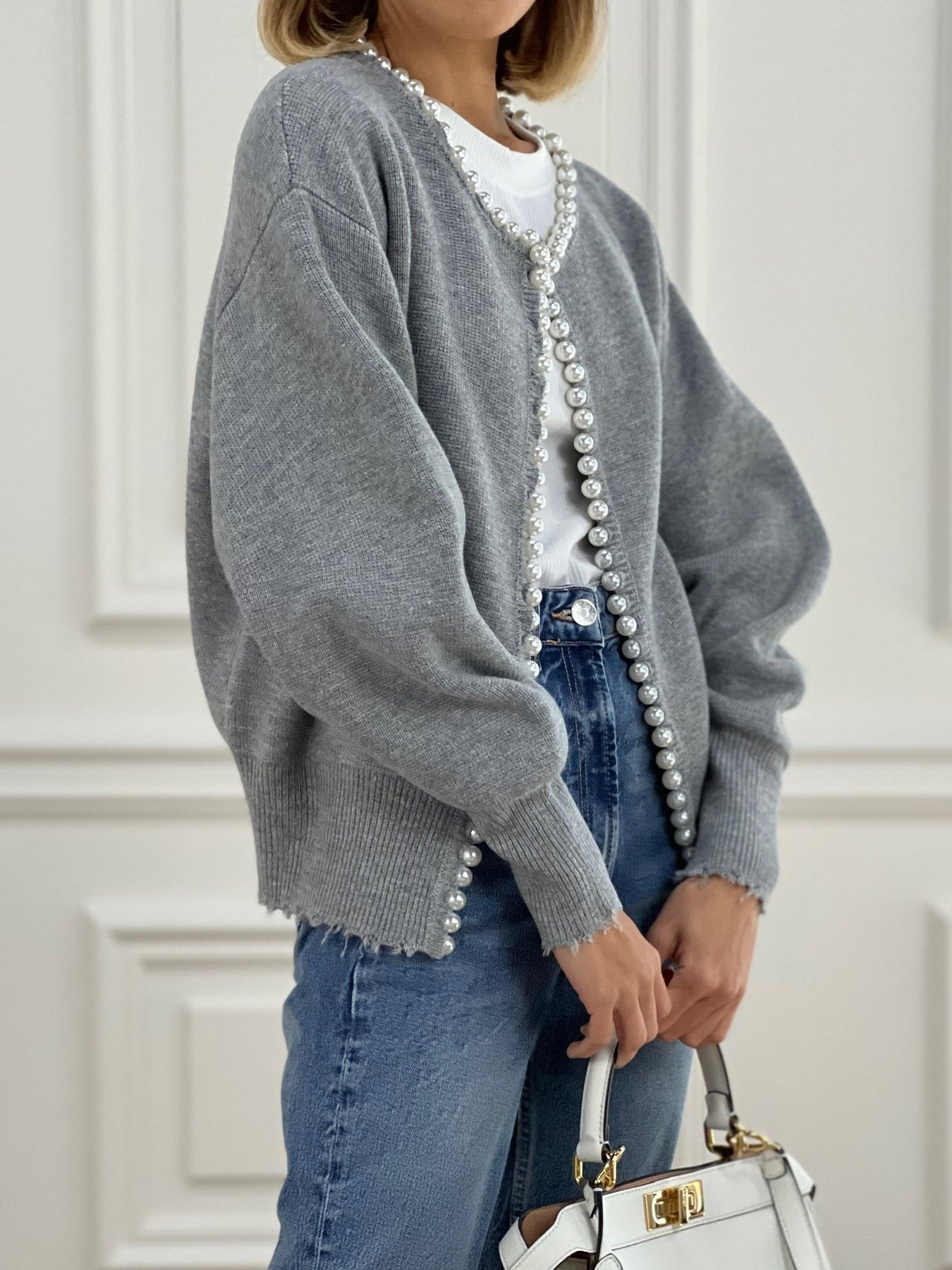 Cardigan mit Perlenbesatz