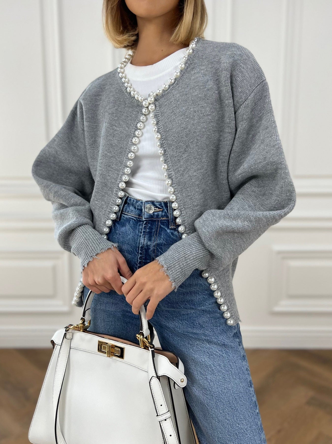 Cardigan mit Perlenbesatz