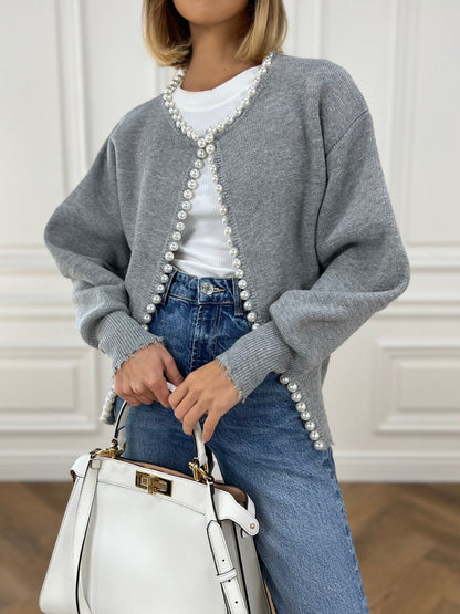 Cardigan mit Perlenbesatz