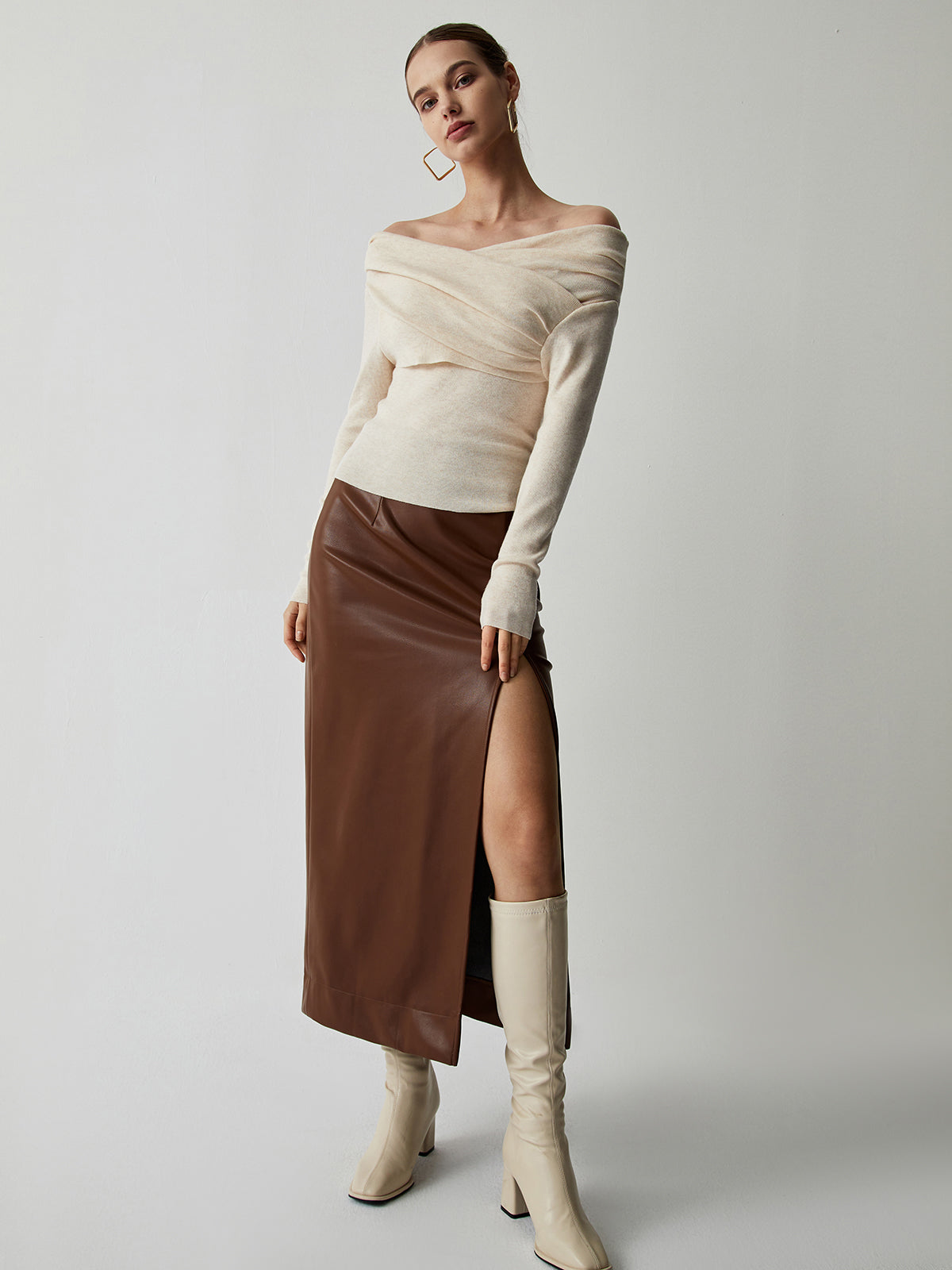 Off Shoulder Wrap Langarm Stricktop