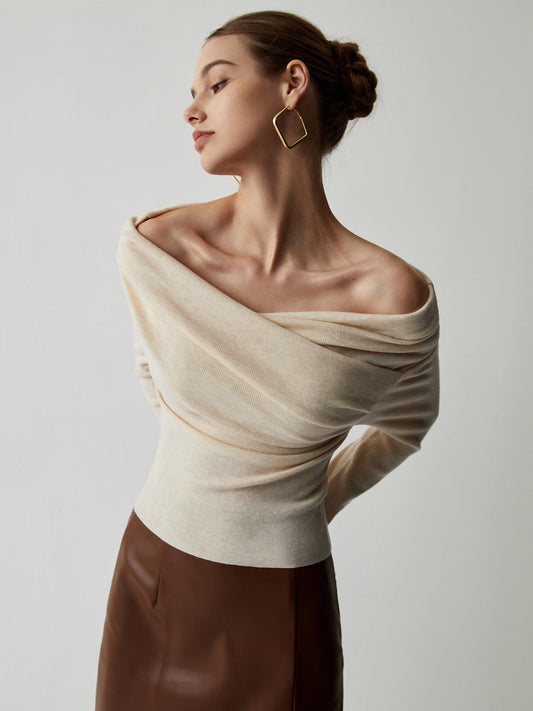 Off Shoulder Wrap Langarm Stricktop