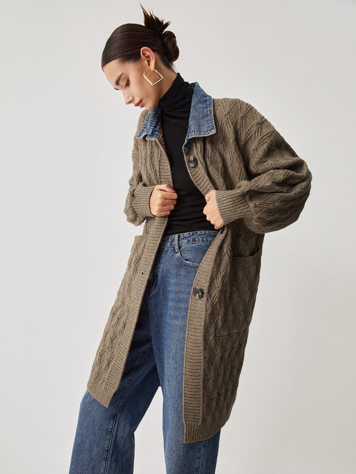 Diamantstich Strick Longline Cardigan