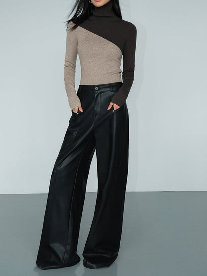 Asymmetrisches Patchwork Langarm-Mockneck Strickoberteil