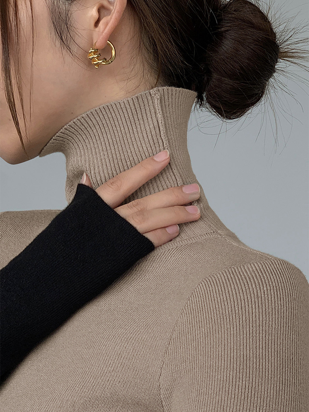 Asymmetrisches Patchwork Langarm-Mockneck Strickoberteil