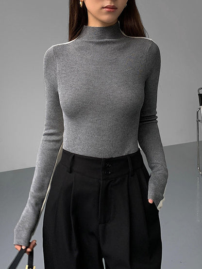 Zweifarbiges, doppelseitiges Stricktop mit langen Ärmeln