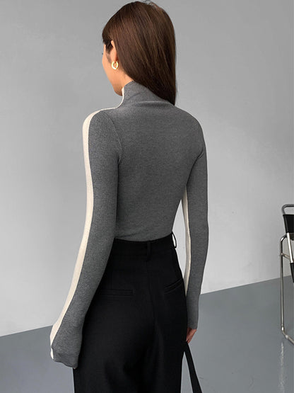 Zweifarbiges, doppelseitiges Stricktop mit langen Ärmeln