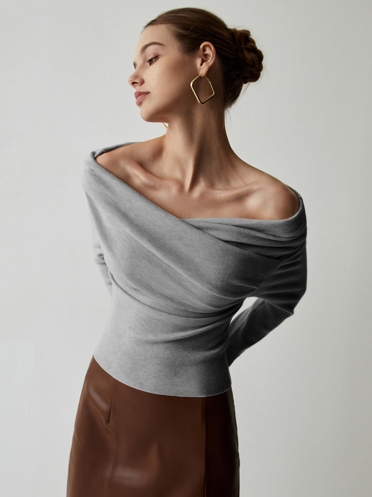 Off Shoulder Wrap Langarm Stricktop