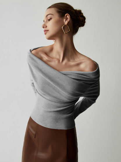 Off Shoulder Wrap Langarm Stricktop