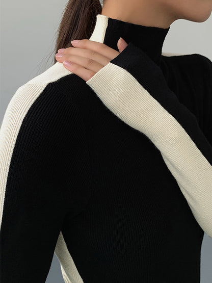 Zweifarbiges, doppelseitiges Stricktop mit langen Ärmeln