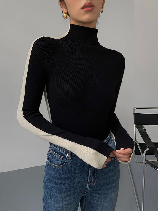 Zweifarbiges, doppelseitiges Stricktop mit langen Ärmeln